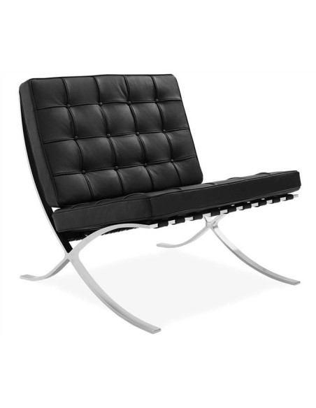 Silla Barcelona Piel Top Negra, Inspirada Ludwig Mies Van Der Rohe