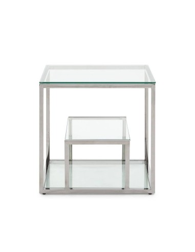 Mesa Auxiliar De Diseño  Falky  55x55, Cristal y acero inox.