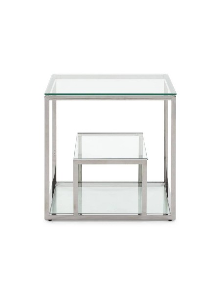 Mesa Auxiliar De Diseño  Falky  55x55, Cristal y acero inox.