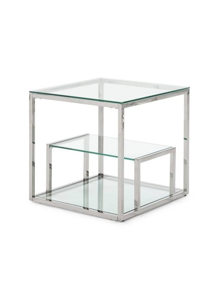 Mesa Lateral Do Design Falky 55x55, vidro e aço inox.