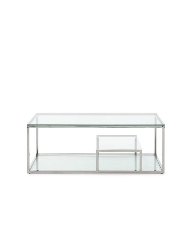 Mesa de centro de design Falky 45x120, vidro e aço inoxidável.