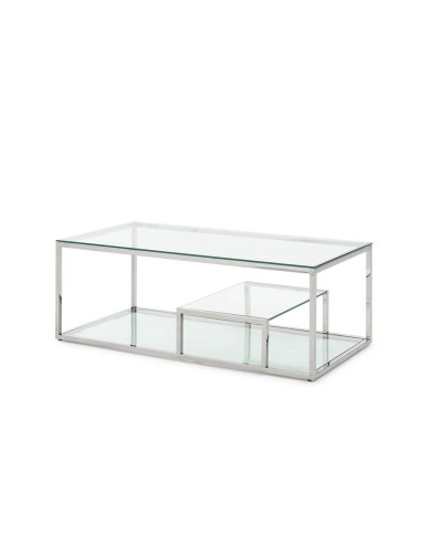 Mesa de centro de design Falky 45x120, vidro e aço inoxidável.