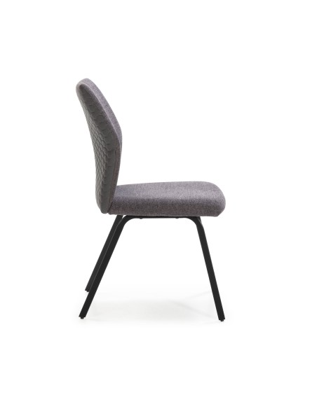 CADEIRA POL DE DESIGN, TECIDO E METAL PRETO.