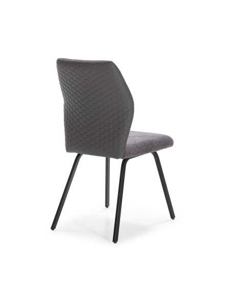 CADEIRA POL DE DESIGN, TECIDO E METAL PRETO.