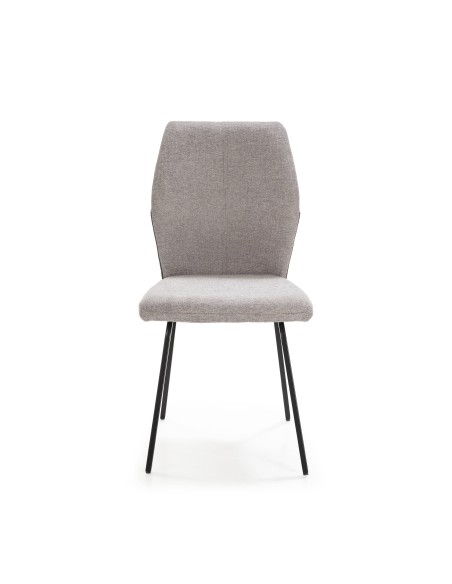 CADEIRA POL DE DESIGN, TECIDO E METAL PRETO.