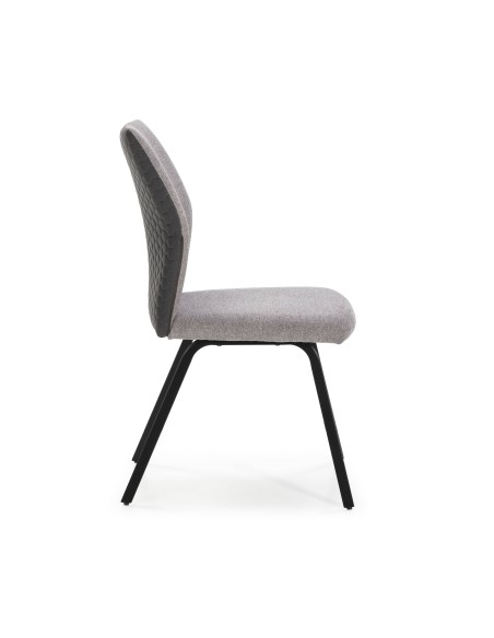 SILLA POL DE DISEÑO, TELA Y METAL NEGRO.