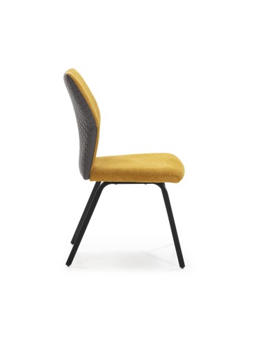 CADEIRA POL DE DESIGN, TECIDO E METAL PRETO.