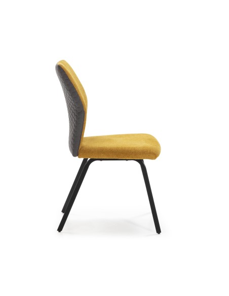 SILLA POL DE DISEÑO, TELA Y METAL NEGRO.