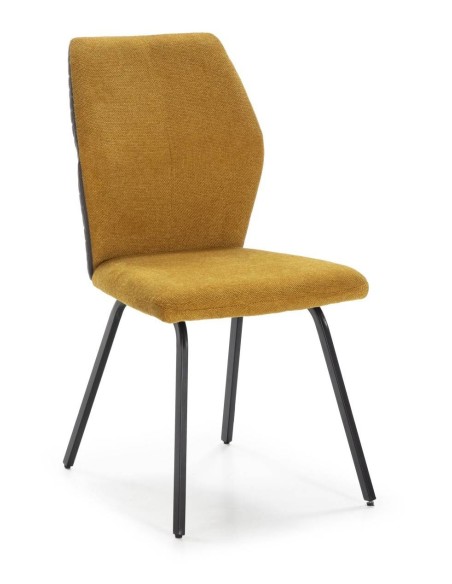 SILLA POL DE DISEÑO, TELA Y METAL NEGRO.