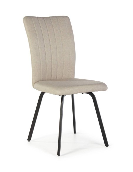 Cadeira contemporânea bonita, tecido, metal preto.