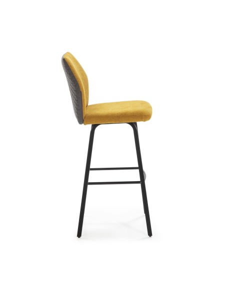 BANQUINHO POL DE DESIGN, TECIDO E METAL PRETO.