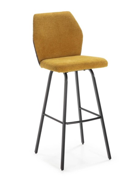 BANQUINHO POL DE DESIGN, TECIDO E METAL PRETO.