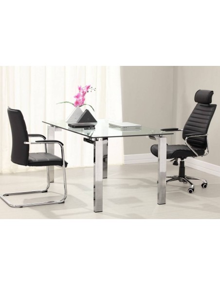 Mesa De Comedor De Diseño Yenila 140x80, Acero Inoxidable, Cristal