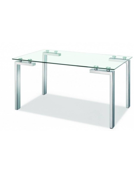 Mesa Comedor diseño Yenila 140x80, Cristal, cromado