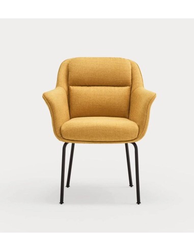 TEULAT CADEIRA DE DESIGN SADIRA, TECIDO MOSTARDA E METAL PRETO