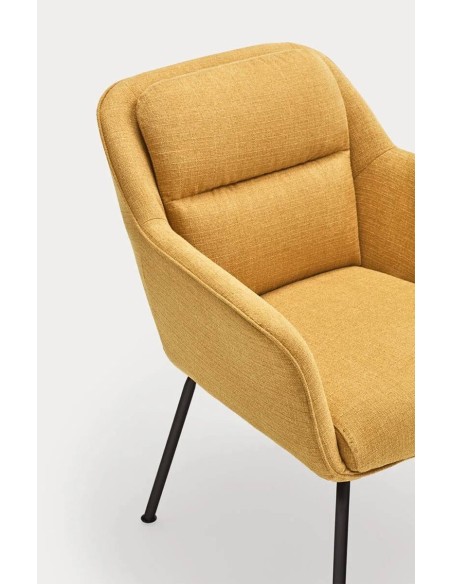 TEULAT CADEIRA DE DESIGN SADIRA, TECIDO MOSTARDA E METAL PRETO