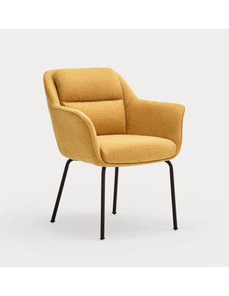 TEULAT CADEIRA DE DESIGN SADIRA, TECIDO MOSTARDA E METAL PRETO