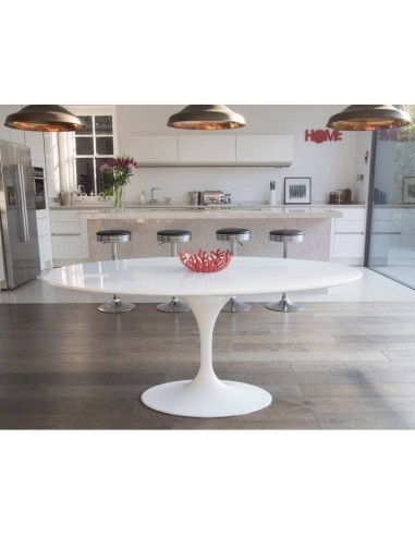 Mesa TULIP 180x108, oval, fibra de vidrio, lacada blanca