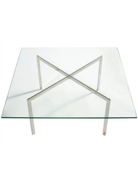 Mesa cuadrada de centro Barcelona 102 x 102, cristal y acero inox