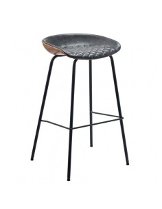 Taburete MARCK, metal, similpiel marrón, negro.