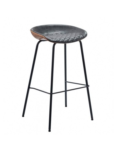 Taburete MARCK, metal, similpiel marrón, negro.