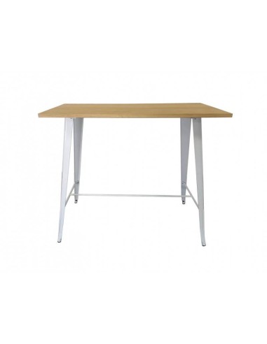 Mesa alta TOLIX 120x60, PAUCHARD, madeira olmo, aço branco.