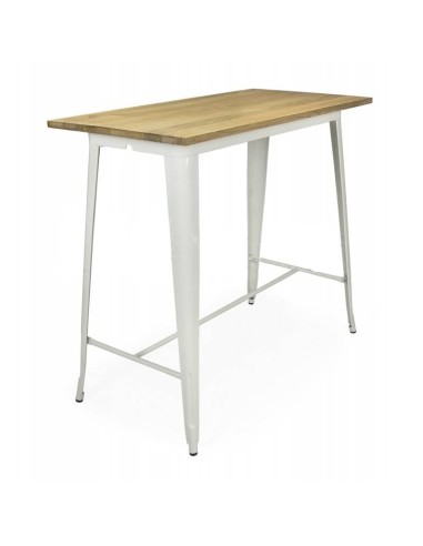 Mesa alta Bar TOLIX 120x60, PAUCHARD, olmo, aço branco.