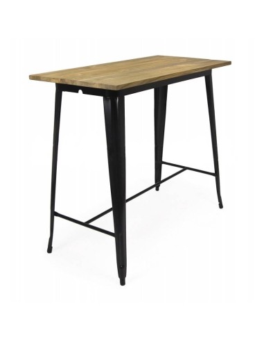 Mesa alta TOLIX 120x60, PAUCHARD, madeira olmo, aço preto.