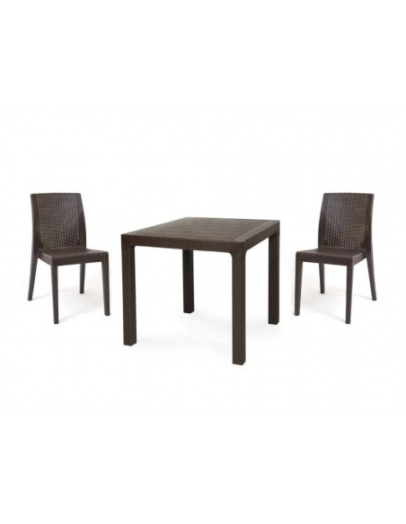 Mesa TROPICAL, polipropileno marrón chocolate, 80 x 80 cms.