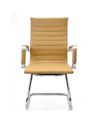 Sillón de oficina EAM, fijo de patín, cromado, similpiel marrón