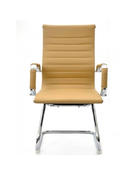 Sillón de oficina EAM, fijo de patín, cromado, similpiel marrón