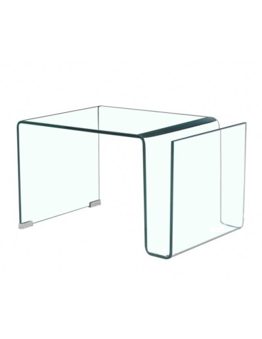 Mesa auxiliar LANTIS, cristal curvado transparente, 42 x 38 cms.