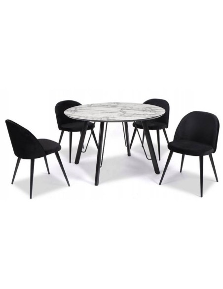 Mesa GIO, metal, tampo DM imitação mármore, 120 cm de diâmetro.