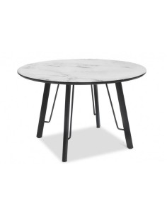 Mesa GIO, metal, tampo DM imitação mármore, 120 cm de diâmetro.