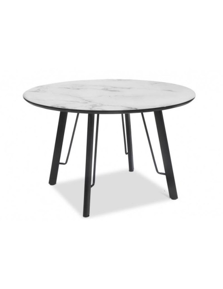 Mesa GIO, metal, tampo DM imitação mármore, 120 cm de diâmetro.