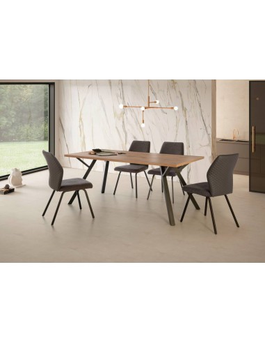 MESA DE JANTAR PAOLA 160X90 MELAMINA NOGUEIRA, METAL PRETO.