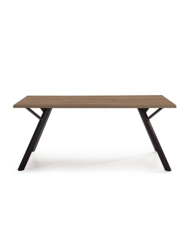 MESA DE JANTAR PAOLA 160X90 MELAMINA NOGUEIRA, METAL PRETO.