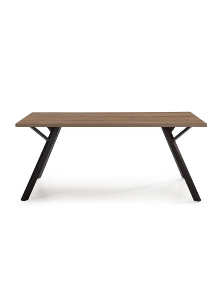 MESA DE JANTAR PAOLA 160X90 MELAMINA NOGUEIRA, METAL PRETO.