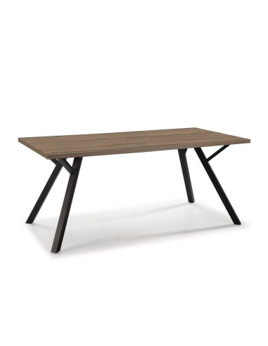 MESA COMEDOR PAOLA 160X90 MELAMINA NOGAL, METAL NEGRO.