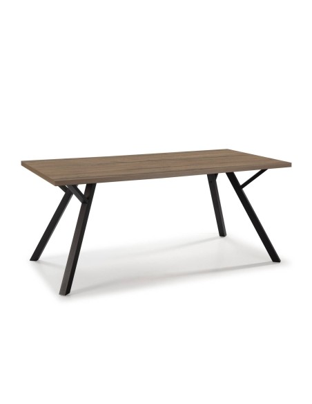 MESA DE JANTAR PAOLA 160X90 MELAMINA NOGUEIRA, METAL PRETO.