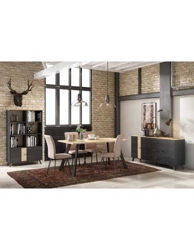 MESA DE JANTAR TEXAS 160X90 MELAMINA NATURAL, METAL PRETO.