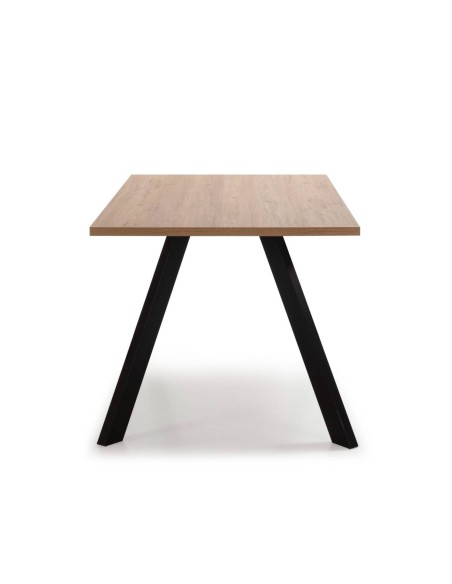 MESA COMEDOR TEXAS 160X90 MELAMINA NATURAL, METAL NEGRO.