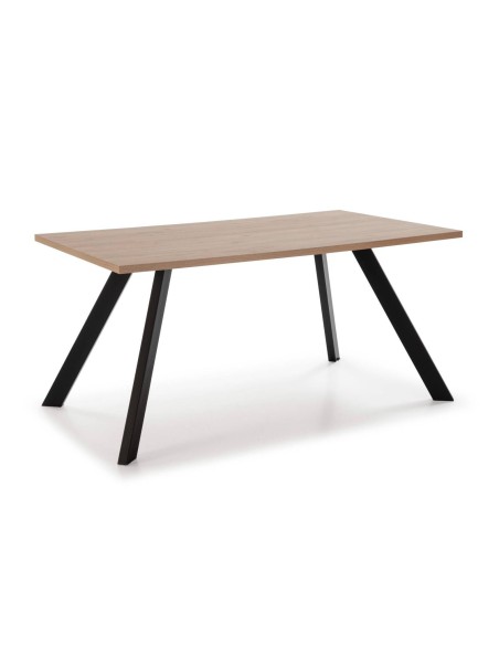 MESA COMEDOR TEXAS 160X90 MELAMINA NATURAL, METAL NEGRO.