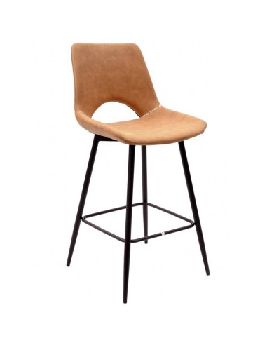Taburete TIBES, metal negro, similpiel marrón.