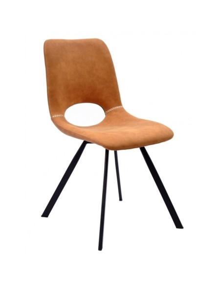 Silla TIBES, metal negro, similpiel marrón.