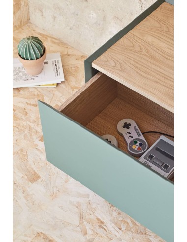 Teulat Mueble de TV Arista 180x40, roble, lacado verde claro.