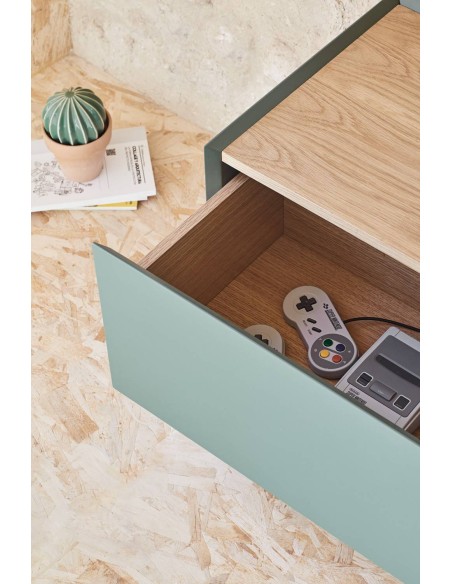 Teulat armário de TV Arista 180x40, carvalho, lacado verde claro.