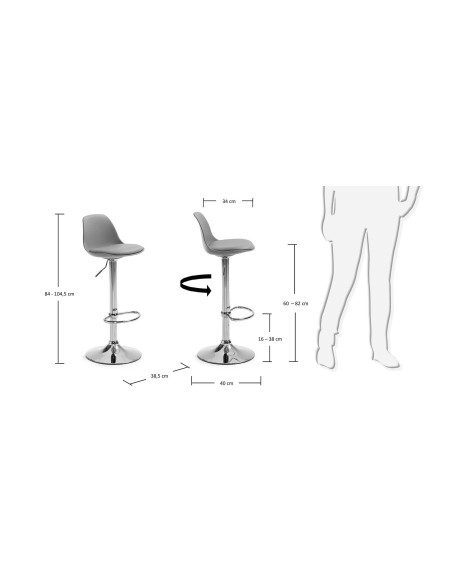 Taburete de diseño Lando gris, de acero altura 60-82 cm