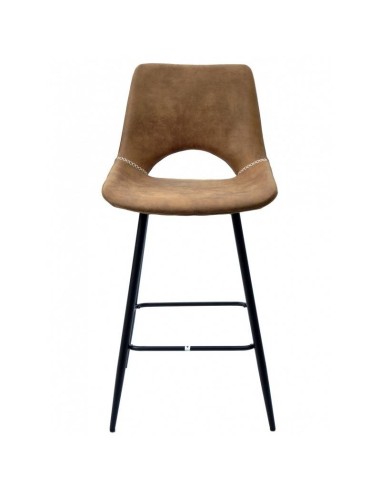 Taburete TIBES, metal negro, similpiel marrón.
