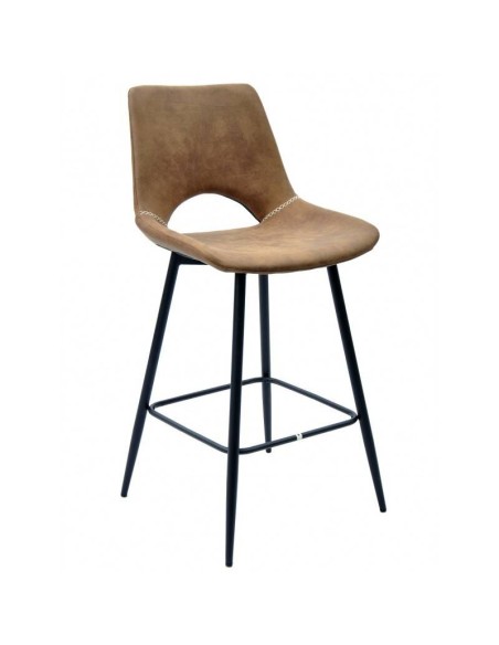 Taburete TIBES, metal negro, similpiel marrón.